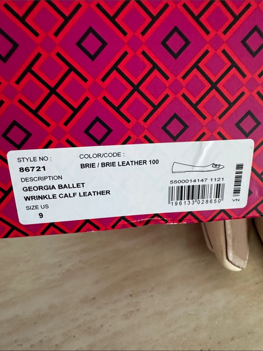Tory Burch Cream Leather Logo Square-Toe Ballet Flats